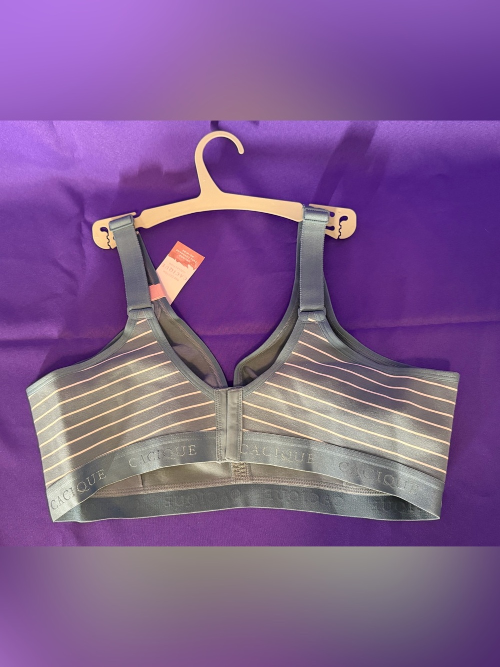 NWT Cacique Cotton Unlined Wireless Bra Blue with White Stripes Size 42D - Picture 3 of 3